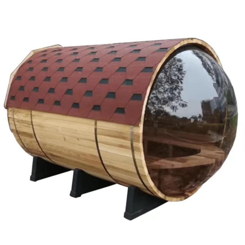 Natuurlijke Houtkleur 2025 Canadese Ceder / Hemlock Traditionele Stoomton Sauna met 6KW Houtkachel en Panoramisch Glas