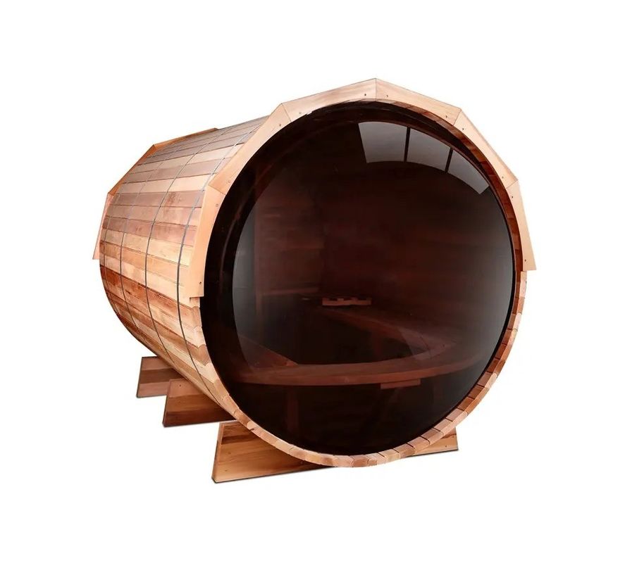 Natuurlijke Houtkleur 2025 Canadese Ceder / Hemlock Traditionele Stoomton Sauna met 6KW Houtkachel en Panoramisch Glas