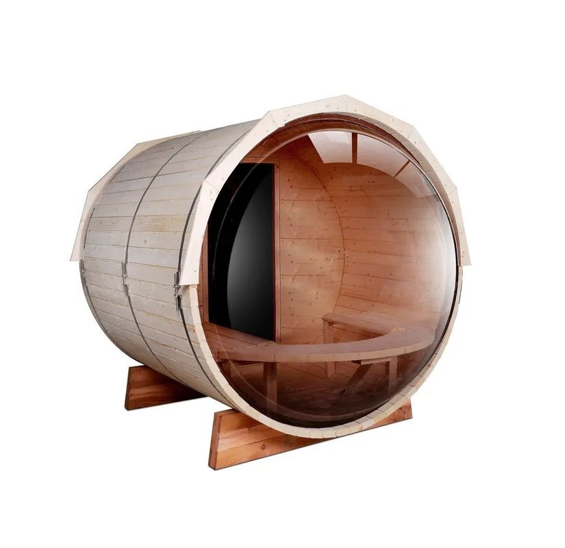 Natuurlijke Houtkleur 2025 Canadese Ceder / Hemlock Traditionele Stoomton Sauna met 6KW Houtkachel en Panoramisch Glas