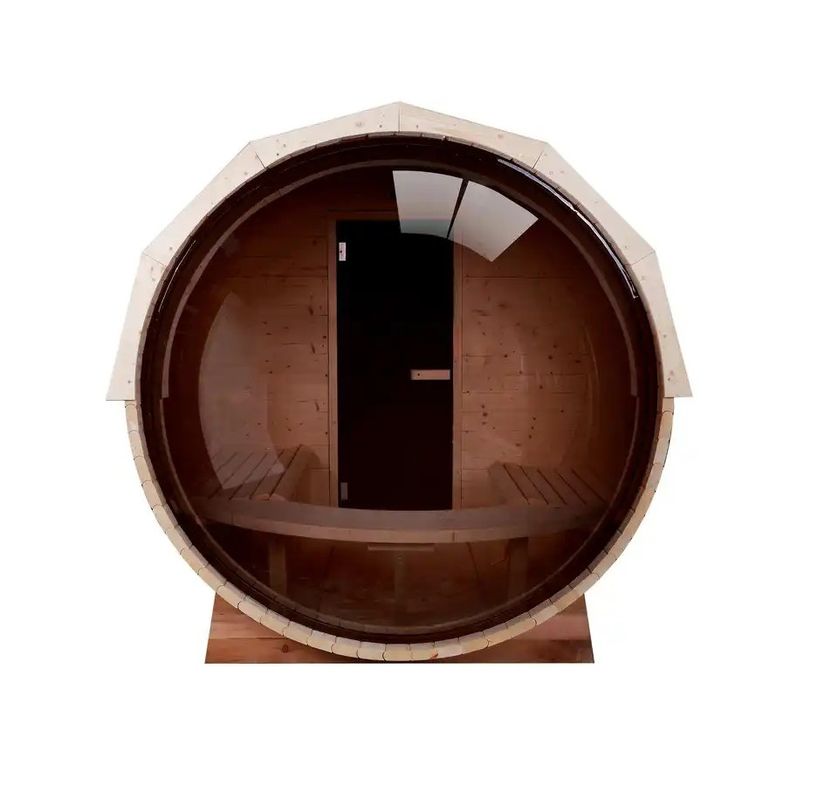 Natuurlijke Houtkleur 2025 Canadese Ceder / Hemlock Traditionele Stoomton Sauna met 6KW Houtkachel en Panoramisch Glas