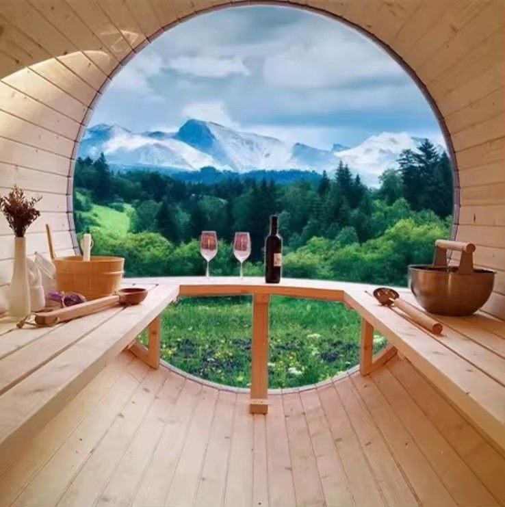 YSE Red Cedar 2025 Nordic Leisure Pine Outdoor Bucket Steam Panorama Glass Sauna Ruimte Traditionele sauna 4 personen