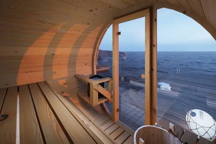 2025 Massief hout 4-6 Persoon Buiten Droog Stoom Sauna Hemlock Barrel Canadian Cedar Met Stove Hotel en CE Certificaat