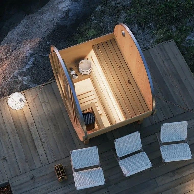 2025 Massief hout 4-6 Persoon Buiten Droog Stoom Sauna Hemlock Barrel Canadian Cedar Met Stove Hotel en CE Certificaat