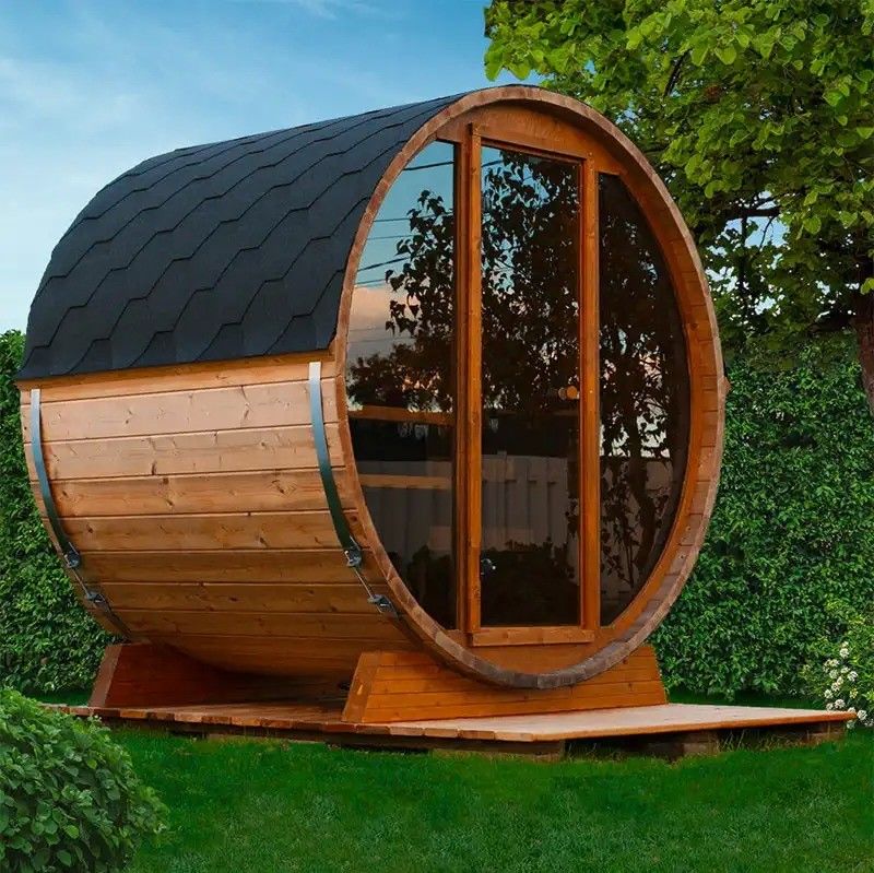 2025 Rood Ceder Massivhout 4-6 Persoon Buiten Droog Stoom Sauna Hemlock vat met kachel en duurzame constructie