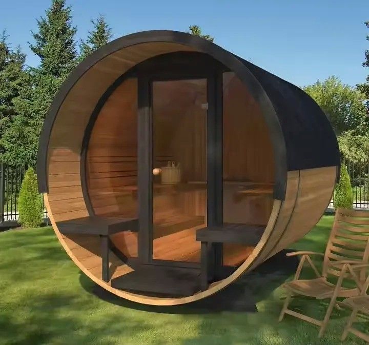 2025 Rood Ceder Massivhout 4-6 Persoon Buiten Droog Stoom Sauna Hemlock vat met kachel en duurzame constructie