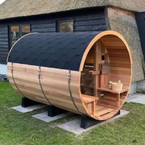 2025 Rood Ceder Massivhout 4-6 Persoon Buiten Droog Stoom Sauna Hemlock vat met kachel en duurzame constructie