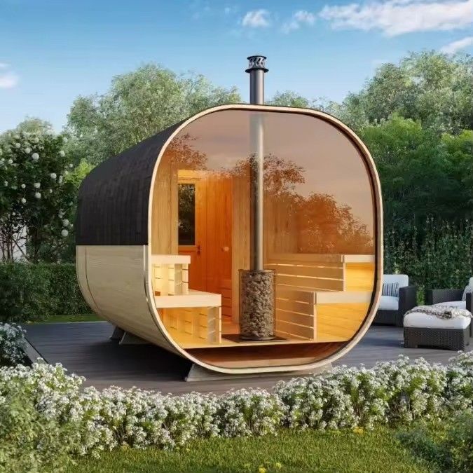 CE-certificaat Moderne design stijl Rode ceder droog stoom kubus Sauna kamer met kachel voor 4 personen Familie en buiten