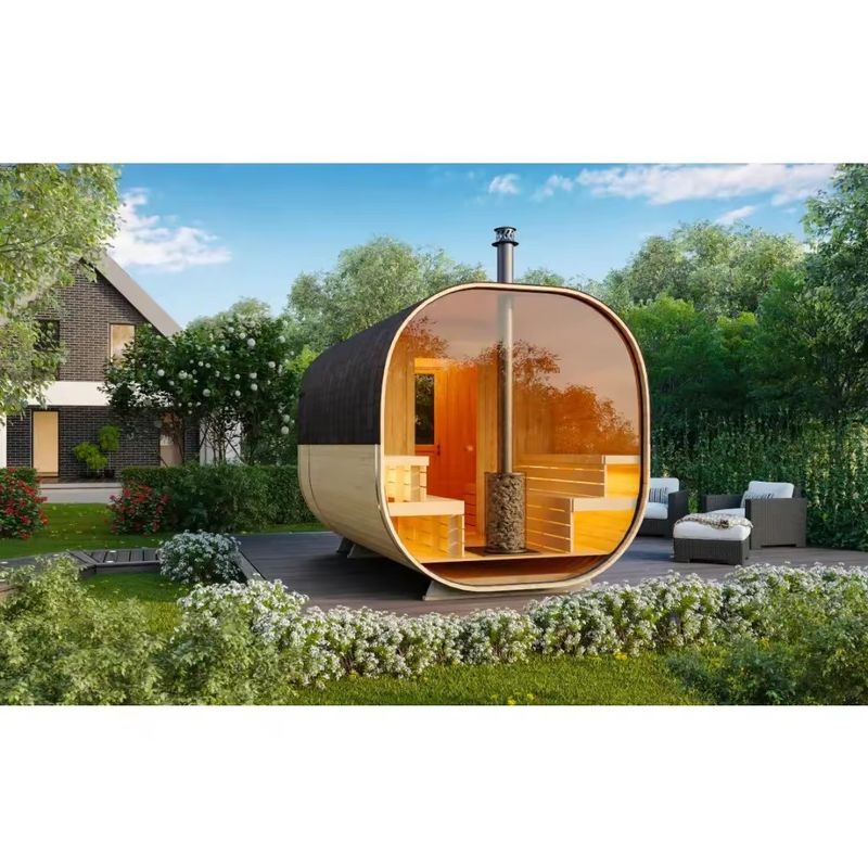 CE-certificaat Moderne design stijl Rode ceder droog stoom kubus Sauna kamer met kachel voor 4 personen Familie en buiten