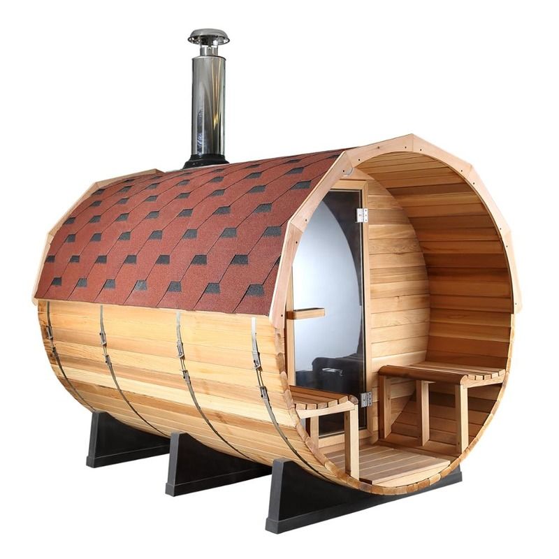 Traditionele Europese stijl 3-4 persoons ton sauna met Harvia sauna kachel Buiten gebruik Mooie sauna kamer voor familie Canadese den