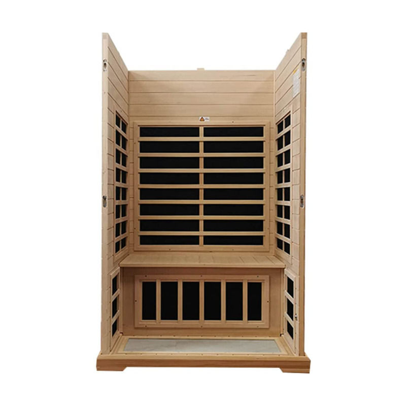 Traditionele infrarood houten saunaruimte voor 2 personen, verwarming 1750W, 9 platen, 10 minuten voorverwarmingstijd en vooraf ingestelde temperatuurregeling