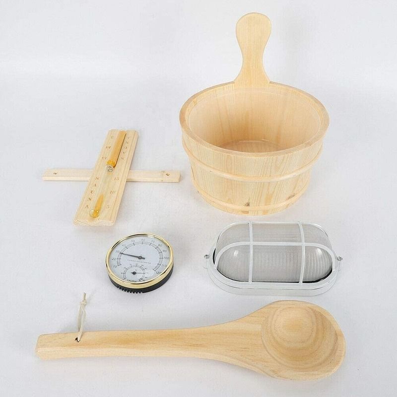 Spa Sauna Kit Houten Emmer Scheplepel Lamp Traditionele Zak Home Timer met Thermometer Waterschep Zandloper Sauna Accessoire Bundel