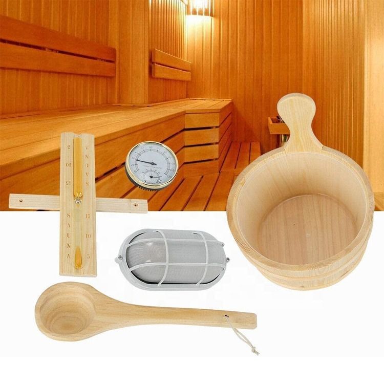 Spa Sauna Kit Houten Emmer Scheplepel Lamp Traditionele Zak Home Timer met Thermometer Waterschep Zandloper Sauna Accessoire Bundel