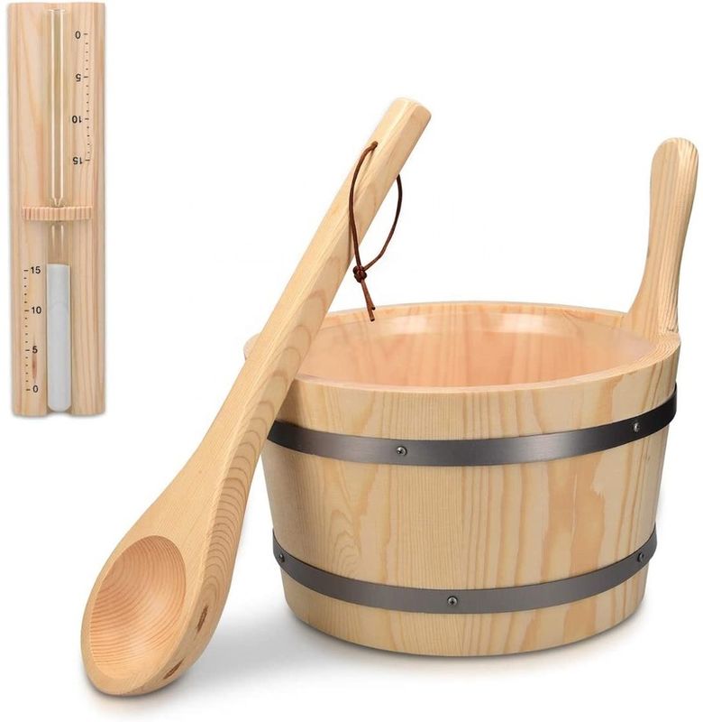 Traditionele sauna Houten emmer met zak Spa Essentiële accessoire voor stoombad Pine Hout emmer Liner Pocket Plastic Sand Timer