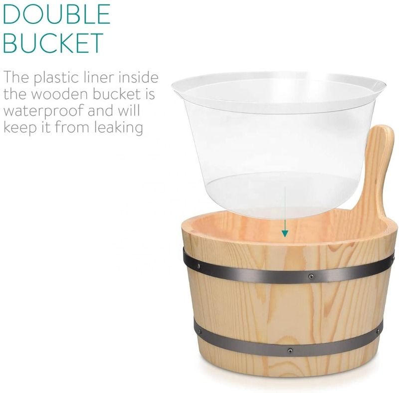 Traditionele sauna Houten emmer met zak Spa Essentiële accessoire voor stoombad Pine Hout emmer Liner Pocket Plastic Sand Timer
